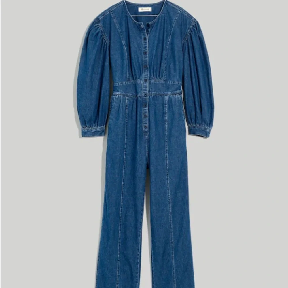Madewell Jumpsuit Womens 8 Denim Straight-Leg Puff Long Sleeve Utility Carpenter